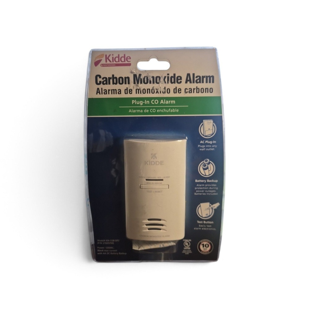 Kidde Carbon Monoxide Alarm Plug-In CO Detector Battery Backup KN-COB-DP2 White